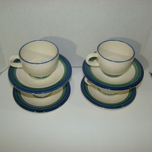 4 Sets Pfaltzgraff Stoneware Ocean Breeze Flat Cup & Saucer - Picture 8 of 8